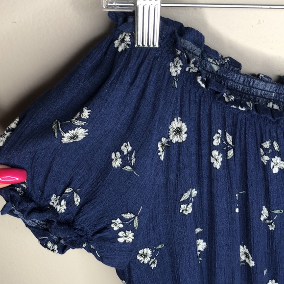 Off Shoulder Blue Floral Dress - Picture 11 of 11